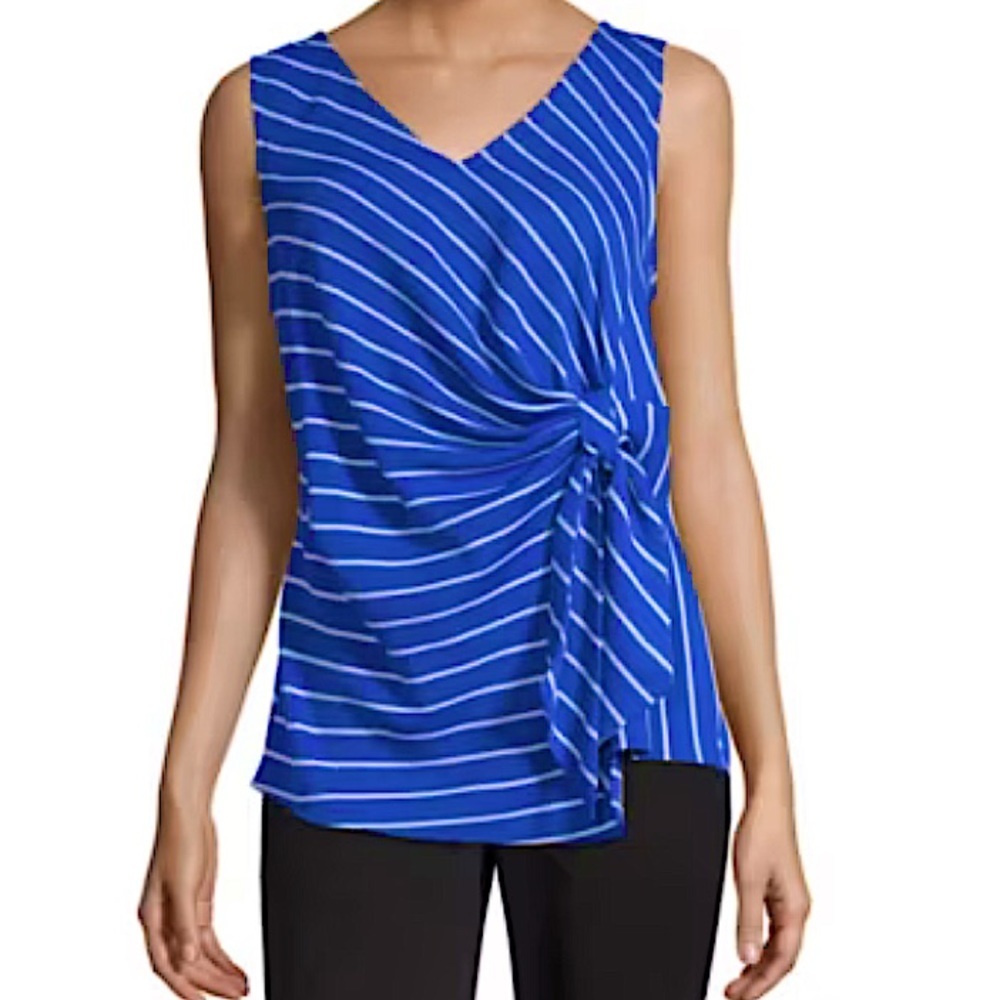 Liz Claiborne New Plus Size 2x Bold Print Blue & White Strips Sleeveless Blouse